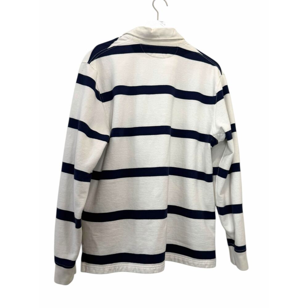 Polo Ralph Lauren Striped Rugby Shirt Cream Navy Long Sleeve Size Large - Picture 6 of 9
